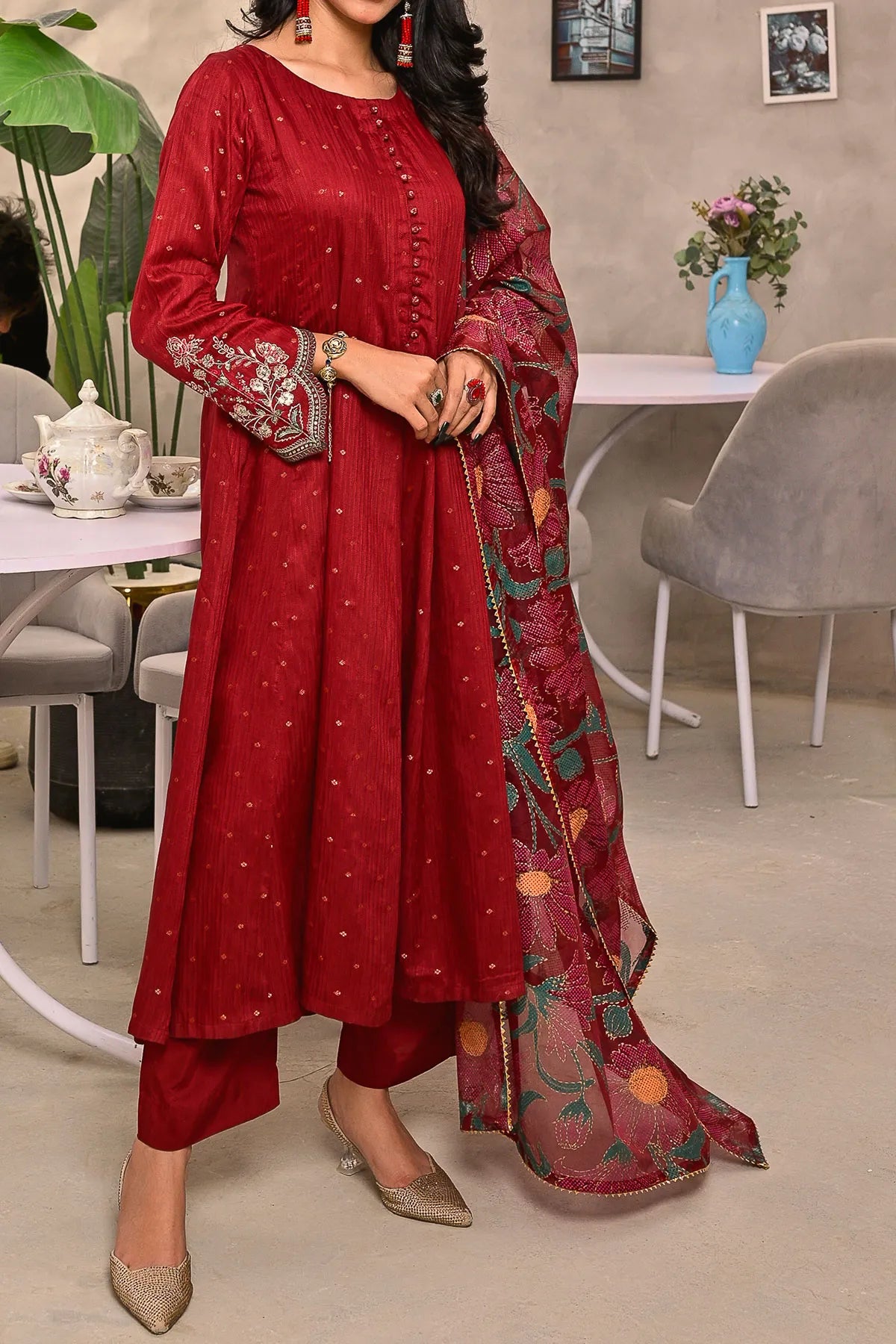 WOMEN'S-3 PIECE EMBROIDERY VISCOSE | DPV-215