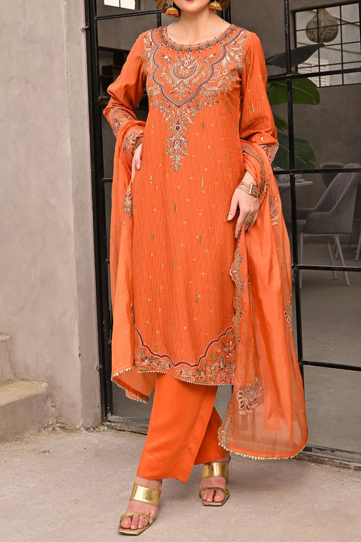 WOMEN'S-3 PIECE EMBROIDERY VISCOSE | DPV-218