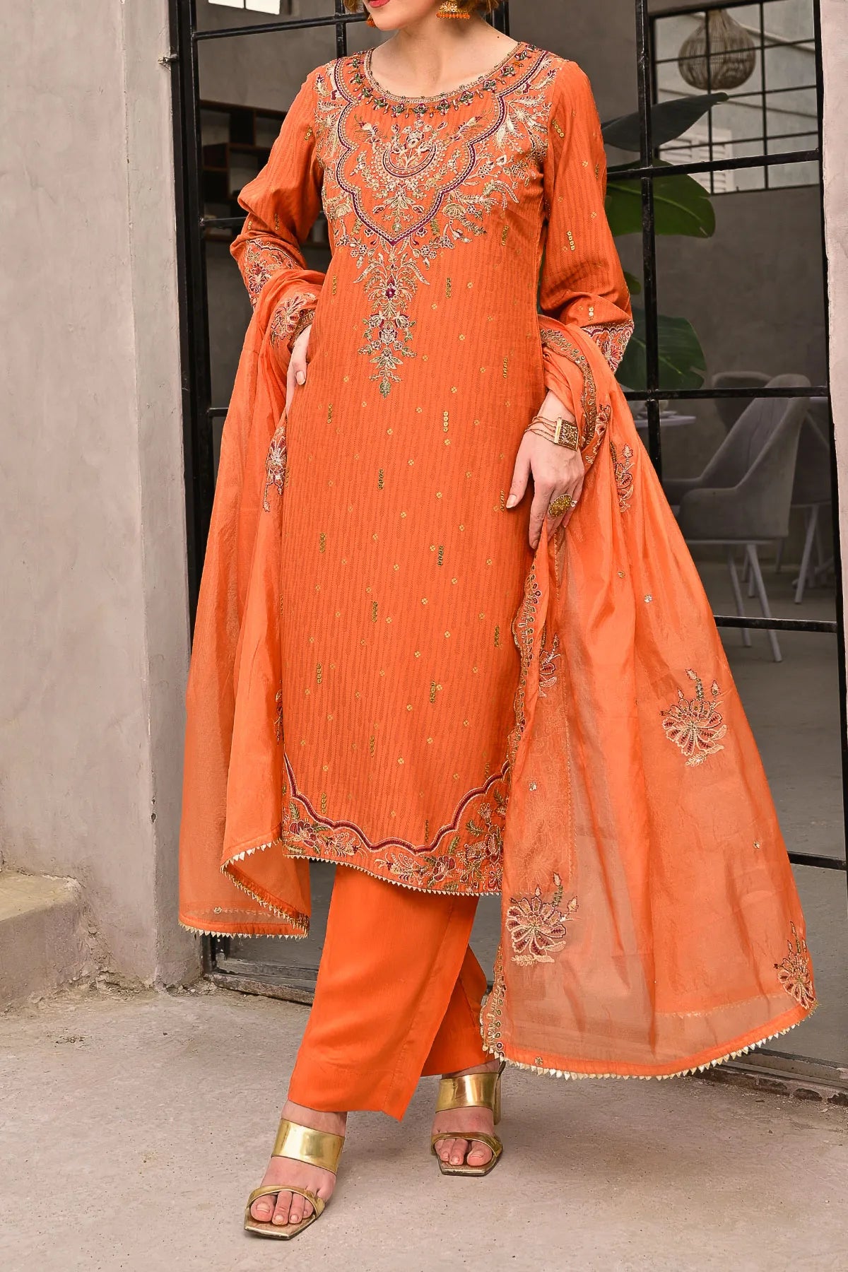 WOMEN'S-3 PIECE EMBROIDERY VISCOSE | DPV-218